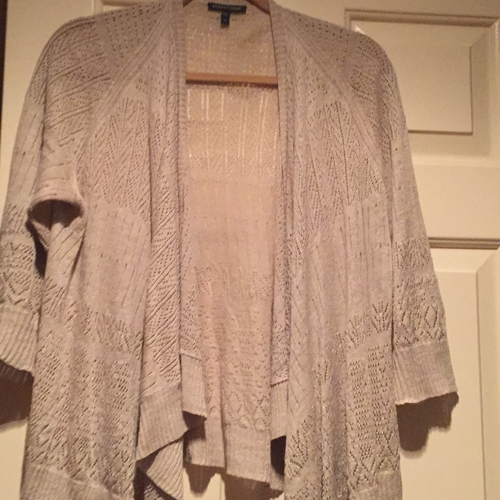 NWOT Eileen Fisher Tan Open Cardigan-Cutout lookXS